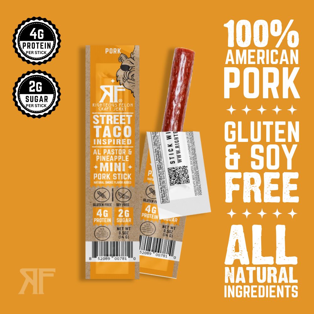 100% American Pork, Gluten & Soy Free, All Natural ingredients. 4g protein per stick, 2g sugar