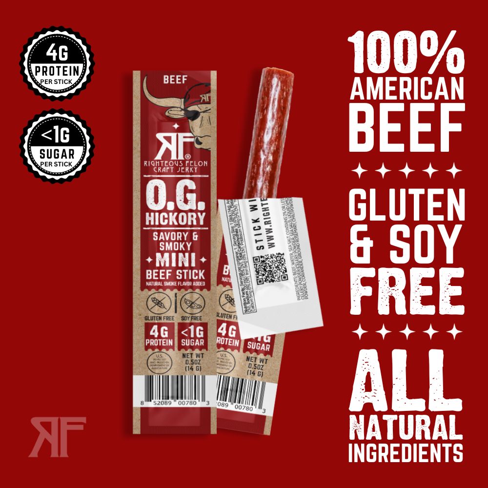 100% American Beef, Gluten & Soy Free, All Natural Ingredients. 4g protein per stick, less than 1 gram of sugar. 