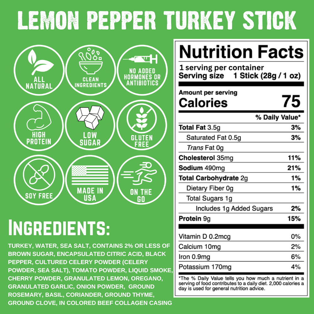 lemon pepper turkey sticks NFP & ingredients 