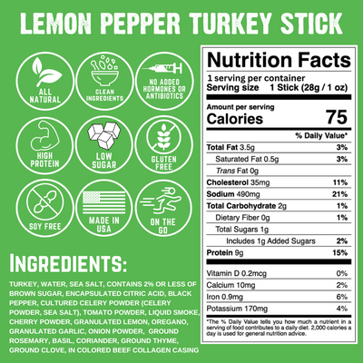 lemon pepper turkey sticks NFP & ingredients 