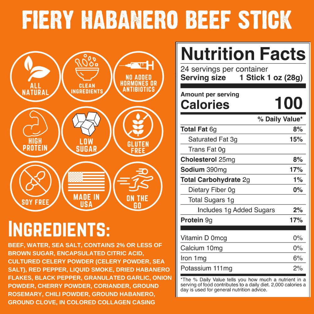 Fiery Habanero Beef Stick (10-Pack)