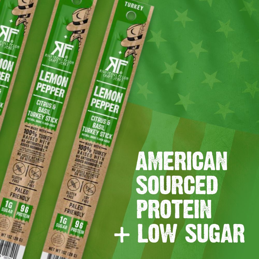 lemon pepper turkey sticks American sourced protein + low sugar